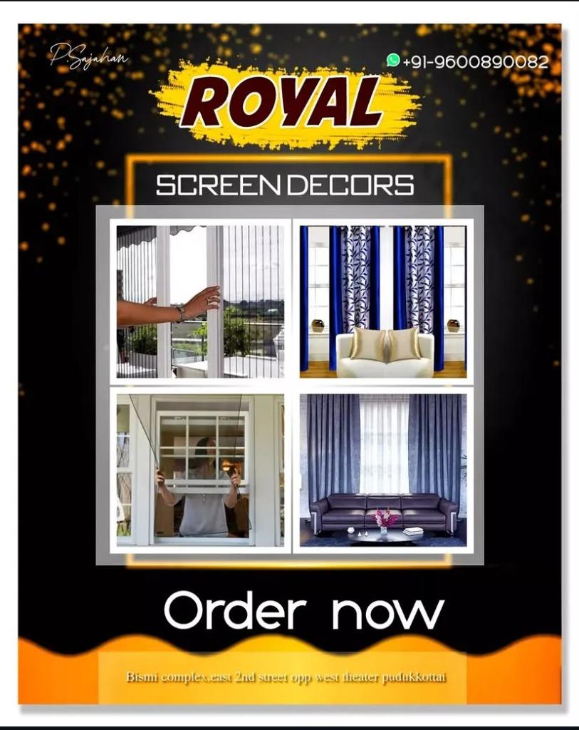 Royal Screen Decors store announcement flyer